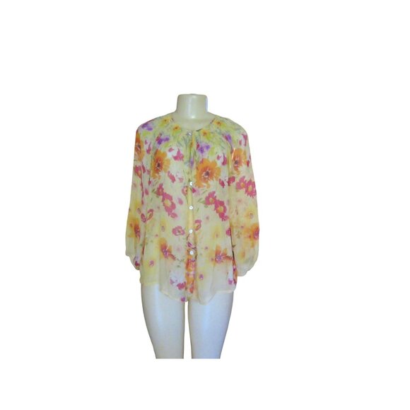 Sundance 100% Silk Yellow Floral Button Down Blouse L - Picture 2 of 7